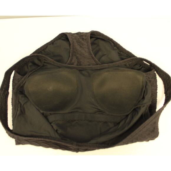 Lands' End Black Textured One Piece Swimsuit Womens Tall Size 12L Lined Bra - Picture 7 of 11